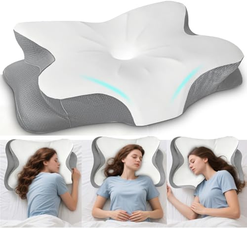 Almohada Cervicales y Cuello, Almohadas Cervicales para Dormir, Almohada Ortopédica de Espuma Viscoelástica para Dormir de Lado, Estómago, Dormir de Espaldas (Blanco)
