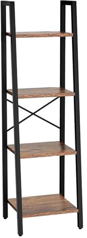 Libreria a quattro livelli in stile industriale a forma di scala con quattro ripiani in legno, scaffale portaoggetti in stile pastorale, adatto per soggiorno, balcone, ufficio, studio 32*31*149cm