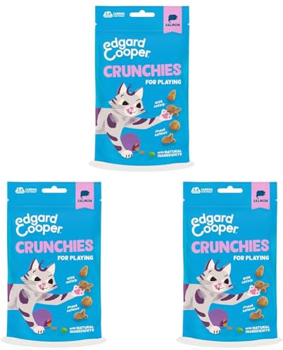 Edgard & Cooper Friandises pour Chat, Crunchies au Saumon (1x50g), sans Céréales, Riches en Viande Fraîche, avec Herbe à Chat, Ingrédients Naturels, sans Sucre Ajouté (Lot de 3)