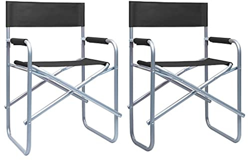 Tonture Regiestühle 2 STK. Klappbar, Schwarz Stahl, Faltbare Outdoor Stühle für Esszimmer, Balkon, Terrasse, Garten, Strand, Camping