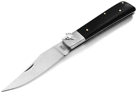M. Zille Coltello Artigianale Pieghevole Acciaio Inossidabile Manico Corno, da Collezione Tascabile Caccia, Tasca Outdoor