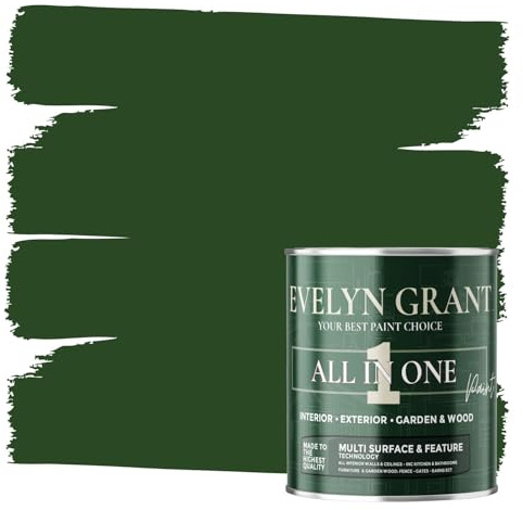Evelyn Grant All-IN-ONE Paint & Primer - Multi-Surface Paint For Interior Walls, Outdoor Garden & Exterior Walls, Wood Furniture | High Durability Multi-Feature - Forest Green - 0.5L - Matt