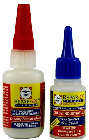 BRICOLAGEPRO - Lot de Colle Professionnelle Repar-ex 20g et de Poudre d'Assemblage 30g - Tous Supports