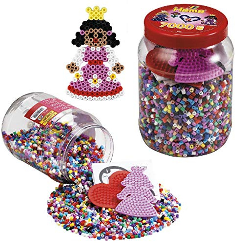 Hama Perlen 2020 Bügelperlen Dose mit ca. 7.000 bunten Midi Bastelperlen mit Durchmesser 5 mm im Farben Mix, 2 Stiftplatten, kreativer Bastelspaß für Groß und Klein