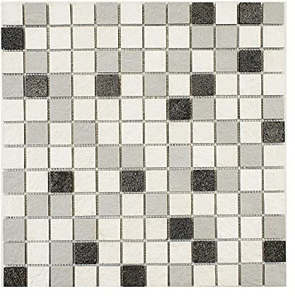 Mosaïque mixte résine & pierre 30 x 30 cm - carreau 2,5 x 2,5 cm mixte pierre et résine blanche