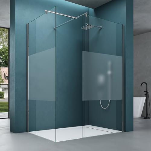 Mai & Mai Box Doccia Walk-In Due Lati Fissi 100x80cm, Parete Doccia in Vetro Parzialmente Smerigliato 8mm Vetro di Sicurezza ESG con Rivestimento Nano Bremen01MS-T