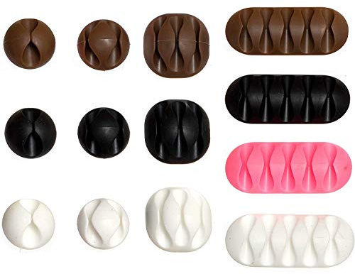 Sockit Pack of 22 Cable Tidy Clips – Self-Adhesive Cable Organizers for Home & Office – Multi-Size Wire Clips for Cords, and Cables – White, Black, Brown, and Pink – Perfect for Desk, Wall & More