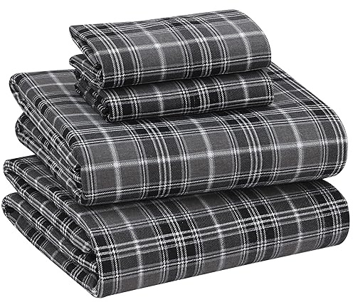 RUVANTI Set di lenzuola in flanella per letto queen size, 100% cotone spazzolato, con angoli profondi 40,6 cm, per tutte le stagioni, traspiranti ed extra morbide, calde e accoglienti, 4 pezzi, grigio