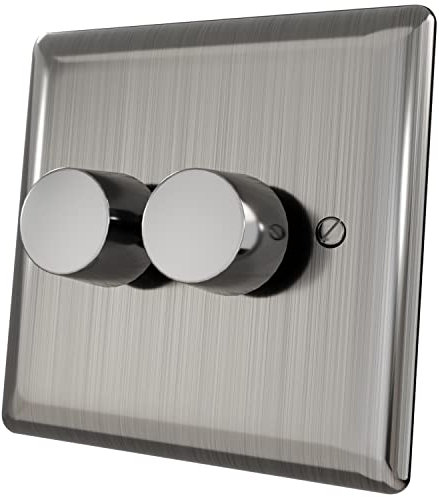 iolloi LED Dimmer Switch 1/2 Gang On/Off Rotary Dimmer Switch for Dimmable LED/Incandescent Bulbs/Halogen Lamps Brushed Steel 3-100W