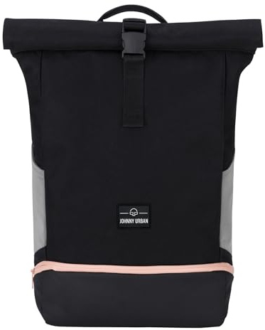 Johnny Urban Rucksack Herren & Damen Schwarz - Allen Large - Rolltop Backpack Groß für Fahrrad, Arbeit, Uni - Laptop Tagesrucksack mit Schuhfach - Wasserabweisend