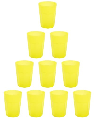 Engelland - 10 x Plastikbecher, Trinkbecher, Gelb, Frostoptik, 250 ml, mit Eichstrich, bruchfest, stapelbar, Mehrweg, Kunststoff, wiederverwendbar, Party-Becher, Trink-Glas