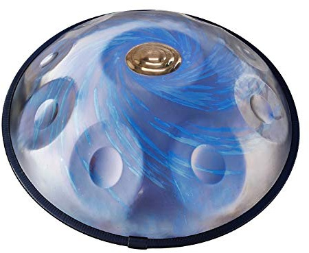 22-Zoll-Stahltrommel-Handpan - schwarzes Lochmuster, 10 Anmerkungen d-Moll-Percussion-Instrument mit weichem Bag, Handbaumständer, Geschenk für professionelle Musikenthusiasten