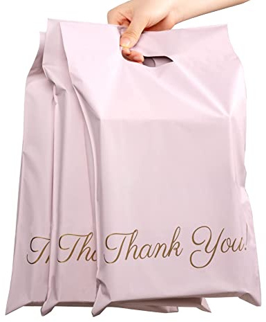 Mailing Bags, 60pcs Rose-Gold Poly Parcel Bags 10x14 Inch(25x35cm) with Handle and “Thank You” Self Seal Waterproof Envelope Shipping Bag for Assorted Post Shipping Parcels Package Bag