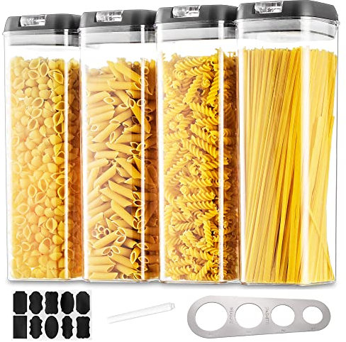 Vorratsdosen Aufbewahrungsbox Küche Vorratsbehälter Aufbewahrung: 4 Stück Luftdichte Pasta Behälter Set mit Schwarzes Easy Deckel Stapelbar Lebensmittel Aufbewahrung zum Spaghetti Müsli Cornflakes