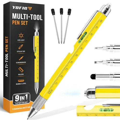 YOFIG Cadeau Homme, Cadeau Fete des Peres, Stylo Multifonction 9 en 1, Idee cadeaux Homme Original, Gadget Insolite Utile Stylo Personnalisé, cadeaux Fête des Pères