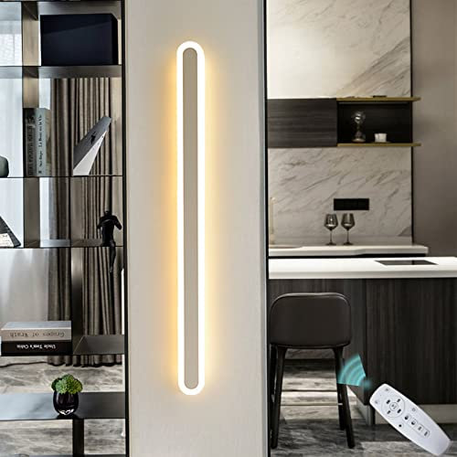 LED Dimmbar Langlich Wandleuchte Innen mit Fernbedienung Wasserdicht IP44 Wandlampe Aussen Edelstahl Metall Lang Treppenhaus Flur Innenbeleuchtung Wand Deko Lampen Schlafzimmer Wohnzimmer,Weiß,120cm