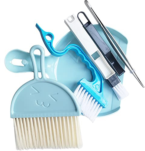 Broom and Dustpan Tweezers Tongs Cleaning brushes Groove Gap Clean tool Set 4 Pcs Kitchen Cleaning Brushes mini Kit Multipurpose Small Set
