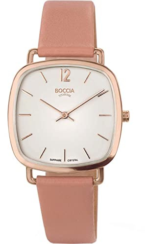 Boccia Damen Armbanduhr mit Gehäuse aus Titan, in der Farbe: Rosa, Armband aus: veganem Apple Skin in Altrosa, Gehäusedurchmesser: 33 mm, 3334-04