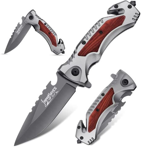 Japaknives Klappmesser Taschenmesser Einhandmesser Survival Rettungsmesser mit Glasbrecher Gürtelschneider Flaschenöffner Taschenclip Jagdmesser Outdoor EDC Messer für Camping Abenteuer