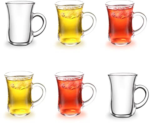 Royal Cuisine Set of 6 Heat Resistant Handled Black/Green Tea Cups Cappuccino/Coffee Latte Milk iced Coffee Glass Mugs for Espresso hot Chocolate Tea Lovers (Set of 6 Turkish Cups)