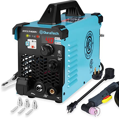 DURATECH Plasma Cutter, 40Amp Non-Touch Pilot Arc Plasma Cutting Machine with 120V/240V Dual Voltage IGBT Inverter, Digital Display and 50A to 15A Plug Adapter, Plasma Cutting Equipment 1/2 Clean Cut