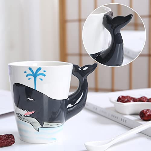 DECRZPB Handmade Ceramic Coffee Mug Whale 3D Cartoon Three-Dimensional Animals Tea Cup Pottery Coffee Cup Mug Gift for Office and Home