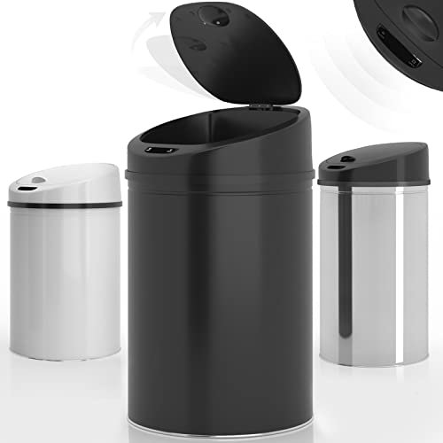 Jago® Mülleimer mit Sensor - 30/40/50/60L, Edelstahl/verzinkter Stahl, Rund, mit Klemmring, für Küche, Büro, Handfrei, Farbwahl-Sensor-Mülleimer, Abfalleimer, automatischer Mülleimer (30L, Schwarz)