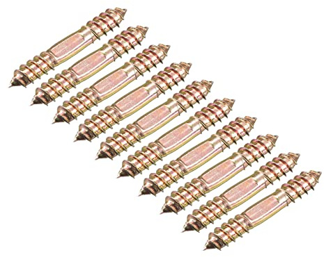sourcing map 10x60mm Ganci Bulloni, 12pcs Doppio Ended Filettatura Autofilettante Legno a Legno Tassello Viti per Legno per Collegamento Legno