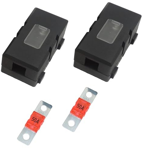 HISports Midi Sicherungshalter, 2 Stück ANS Auto-Sicherungshalter und 2 Stück Mega Sicherung 50A Ampere Mega Sicherungshalter Auto Sicherungshalter für Autos LKWs Fahrzeuge