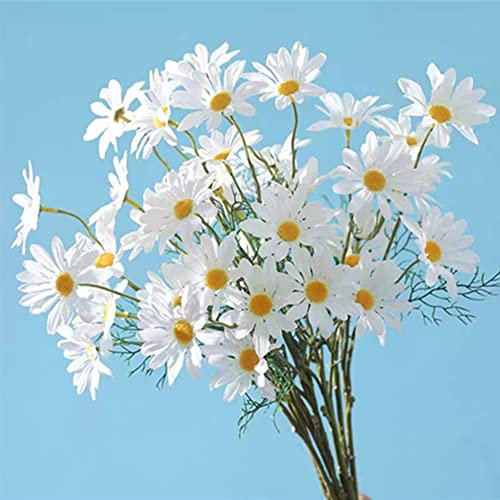OUKEYI Artificial Flowers 12 Bundles Artificial Silk Daisy Fake Flowers UV Resistant Outdoor Fake Wildflowers with Stems Greenery Shrubs Plants Arrangements for Home Garden for Decoration (White)