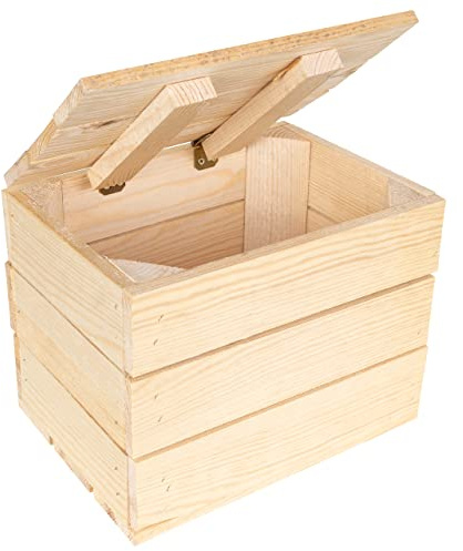 Creative Deco Baule in Legno Naturale con Coperchio, 27,5 x 20 x 21,5 cm | In legno naturale, con coperchio, stile vintage shabby, portaoggetti da decorare, adatto a progetti fai da te