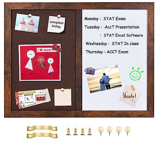 Umtiti 2 in 1 Whiteboard Magnettafel und Pinnwand Filz mit Holzrahmen für Büro, Schreibtisch, Schule, Schlafsaalraum, Küche, Kindraum.BN+WH-3343BN,DE