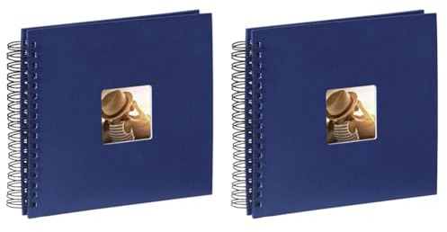 Hama Fotoalbum 28x24 cm (Spiral-Album mit 50 schwarzen Seiten, Fotobuch mit Pergamin-Trennblättern, Album zum Einkleben und Selbstgestalten) blau (Packung mit 2)
