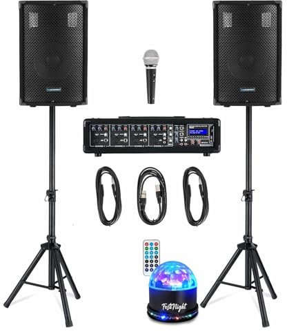 Pack Sono Complet McGrey BP-210 - Haut-parleurs 10, Supports, Table de mixage Bluetooth USB, Câblages, Microphone, Light LED