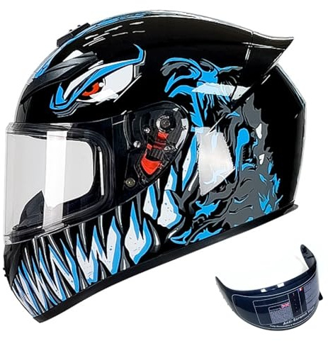 DXDRT Cascos de Motocicleta de Cara Completa para Adultos Hombres Mujeres Cascos de Motocross con Viseras Compatibles Transparentes y Tintadas Casco de Moto de Calle,Azul,Medium