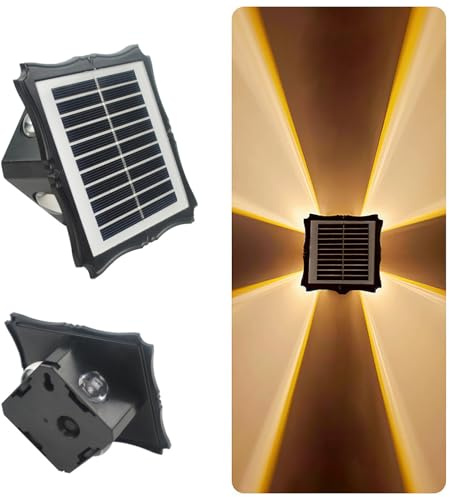 ZVO Lampada solare da parete per esterni, 4 LED Up and Down Solar Luci Decorative IP65, Impermeabile senza fili, per esterni, giardino, balcone, terrazza, garage (bianco caldo)