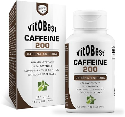 VITOBEST | Especiales Caffeine 200 | Contribuye a aumentar el estado de alerta y la concentración | 200 mg de cafeína anhídra por cápsula Apto para personas celíacas | 120 VegeCaps