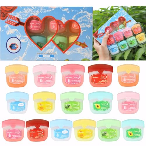 Veroa 16 Stück Lippenbalsam Set,8 Geschmack Tag und Nacht Reparatur Lippensalbe, für die Behandlung Trockener Lippen,Nährender und Feuchtigkeitsspendender Balsam-Geschenkset- 7g * 16 Stück