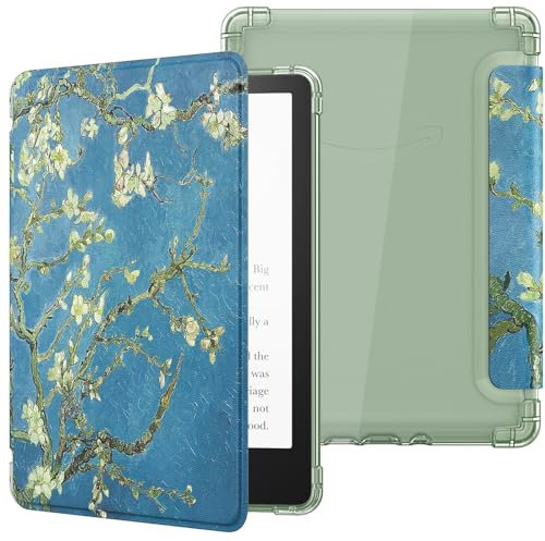 MoKo Hülle für 6,8 All-New Kindle Paperwhite (11. Generation 2021 Modell), Ultraklar Weich Flexibel Transparent TPU Rückseite Leicht Schutzhülle mit Auto Schlaf/Aufwach, Aprikose Blume