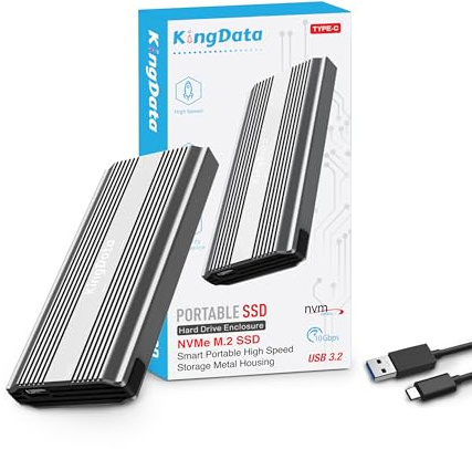 KingData M.2 NVMe SSD Enclosure - Tool-Free 10Gbps USB 3.1 Adapter for 2230/2242/2260/2280 M.2 with USB C to A Cable