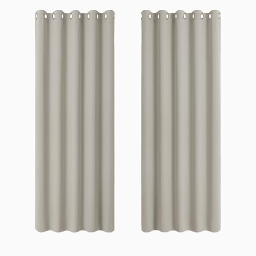 PONY DANCE Blackout Eyelet Curtains, Natural, 2 Panels, 66 x 54 Inch | Thermal Insulated 54 Inch Drop Wide Curtains for Bedroom, Energy Saving & Room Darkening Drapes for Living Room