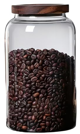 Toolzia Glass Storage Jar With Wood Lid,Stackable Clear Food Coffee Sealed Storage For Food, Coffee, Flour, Spaghetti, Cookie (2500ml)