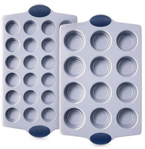 BRONYPRO Keramik-Muffinform, 12 Tassen und 24 Tassen, antihaftbeschichtet, aluminisierter Stahl, Mini-Cupcake-Formen, gesunde, ungiftige Keramikbeschichtung, Muffinform, 2 Stück, Cupcake-Formen zum
