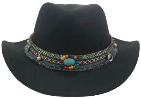 FULUJIDI Fedora Trilby Filzhut Hut Frauen Hut Panama Breit Brim Gürtel Lässig Western Cowboy Filz Hüte Für Männer Solid Jazz Caps Frauen Hüte 56-58Cm (Erwachsene) Schwarz