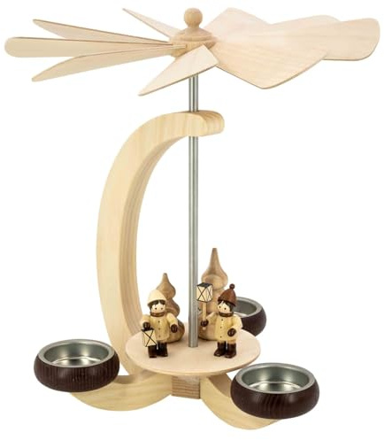 Seiffener Volkskunst Erzgebirge Christmas Pyramid in Elegant Arch Design in Natural Tones 23 cm Handmade Pyramid Erzgebirge Pyramid Lantern Children