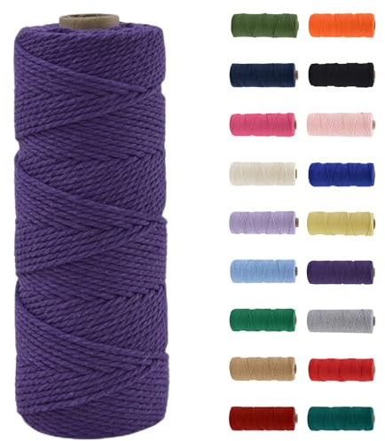MORAINJAY 2mm Hilo de Macramé 100% Algodón,100m Morado Berenjena Cuerda para Manualidades,19 Colores Más,Cordón para DIY,Decoración y Regalos
