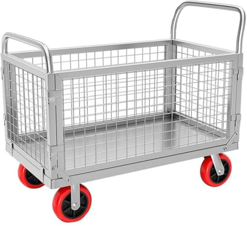 ENWYTE Plattformwagen mit Käfig großer Klappbar Rollwagen Flachbett-Handkarre Mehrzweck-Flachbettwagen zusammenklappbarer Käfigwagen 600kg(120X60cm)