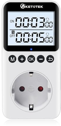 KETOTEK KTTS02 Digitale Zeitschaltuhr Steckdose mit Hintergrundbeleuchtung, Endloszyklus Schalter, Countdown Timer Steckdose, Innen Timer für Lampen, Aquarium（16A 230 V 3680W）