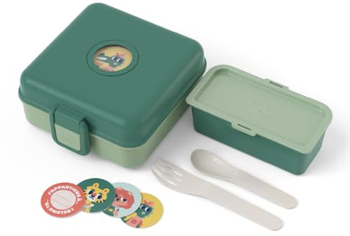 monbento - Fiambrera Sandwich Niños Snacky verde Forest - Caja Merienda para Bocadillo Integral - Cubiertos incluidos - Fiambrera Personalizada Infantil - Ideal para el Cole/Picnic - Sin BPA - Verde