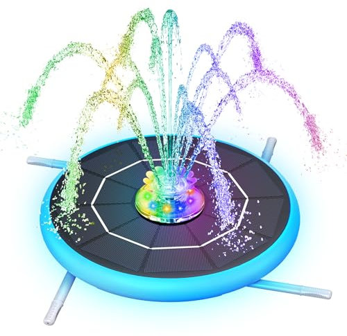 AISITIN 6,5 ​​W LED Fontana Solare per Esterni Migliorata con Batteria da 3300 mAh, Pompa per Fontana con Vari Effetti di Spruzzo, con Barra Luminosa, Fontana Solare per Esterni per Giardino, Laghetto